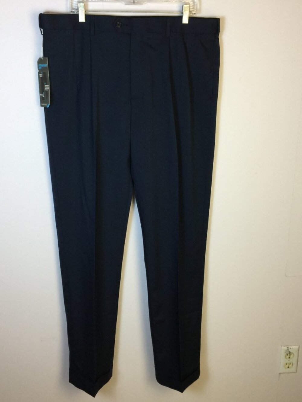 New! Savane Men Dress Pants 38x34 Blue Pleated Expandable Waistband Straight Leg
